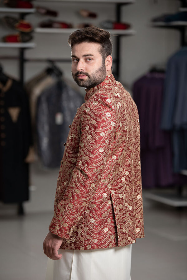 Crimson & Gold Masoori Prince Coat | Men's Fashion - Kapok Groom